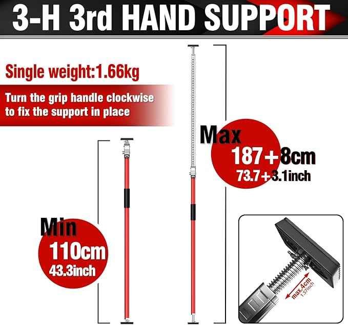 3-H Truck Cargo Bar, 43"-77" Adjustable Support Pole All Metal,Cabinet Jack,Truck Bed Divider with Self-Locking Spring Ratchet - Load Lock Bar for Vans, SUVs & Trucks,Red,1pc