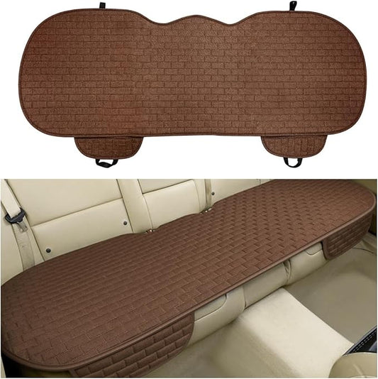 Back Car Seat Cover, Anti-Slip Breathable Linen Bottom Seat Protector Covers with Storage Pockets, Long Rear Seat Cushion Pad for Most Cars SUVs Truck Van (Coffee)