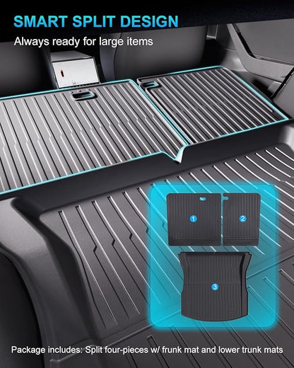 Cargo Mat Compatible with Tesla Model 3 Highland 2024-2026, Heavy-Duty TPE Trunk Liner Rear Seat Back Protector Model 3 Accessories Custom Fit Trunk Mat- 5PCS