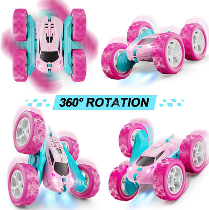 Remote Control Car, Pink RC Cars for Girls, 2.4 GHZ Double Sided RC Stunt Car 360° Rotating Remote Control Crawler with Headlights Cars Toys for 6 7 8 9 10 11 12 Girls Birthday - AutoBay