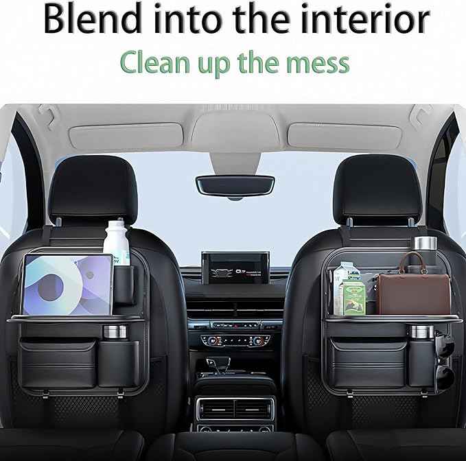 Backseat Car Tray for Kids, Sturdy Toddler Travel Tray Table with Cup Holder & Storage Pockets, Snack & Activity Car Seat Table for Road Trips, Fits Most Vehicles