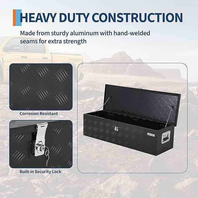 Garvee 39 Inch Aluminum Truck Bed Tool Box - Heavy Duty Diamond Plate Tool Chest with Lock and Keys | Storage Organizer for Pickup Trucks, RV, Trailers | Side Handles, 39 x 13 x 10 Inches, Black