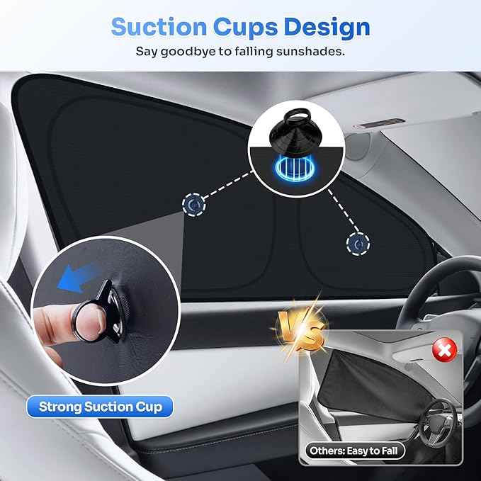 Upgraded Window Shades for Tesla Model Y Juniper 2025 2026 Accessories with Suction Cups Windshield Sun Shade Side Rear Window Covers Sunshade Sun Shield Privacy Protection Camping Black 8PCS