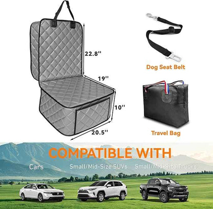 Waterproof Car Front Seat Cover for Dogs, PU Leather Car Seat Protector for Pets,Nonslip Scratchproof Front Passenger seat Covers Fits for Cars, Trucks, SUVs (Grey, Front Seat Cover)