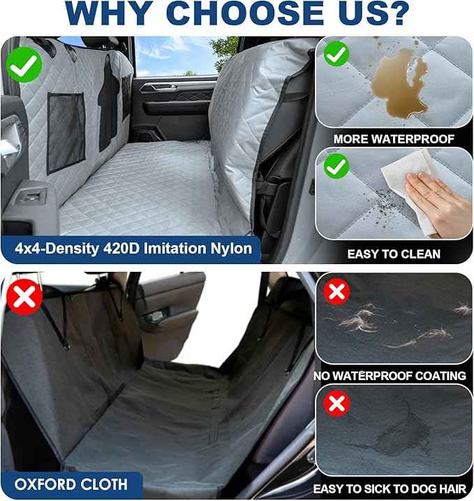 Dog Car Seat Cover for Back Seat - Waterproof Pet Hammock with Embedded Insert Door Protectors (XLarge for Crew Cab Truck with Fold‑Up Seat)