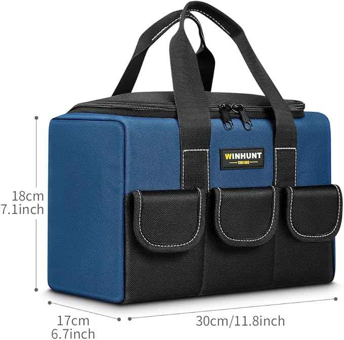Small Tool Bag, Waterproof Tool Bag Organizer 1680D Tool Bags for Men Heavy Duty, with Multi-Pockets for Electricians, Blue
