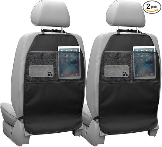 2 PCS Back Seat Cover for Kids, Car Kick Mat Seat Protector with 2 Storage Pockets, Premium Water Resistant Backseat Kick Mats Protect Vehicle from Dirt, Mud, Scratches