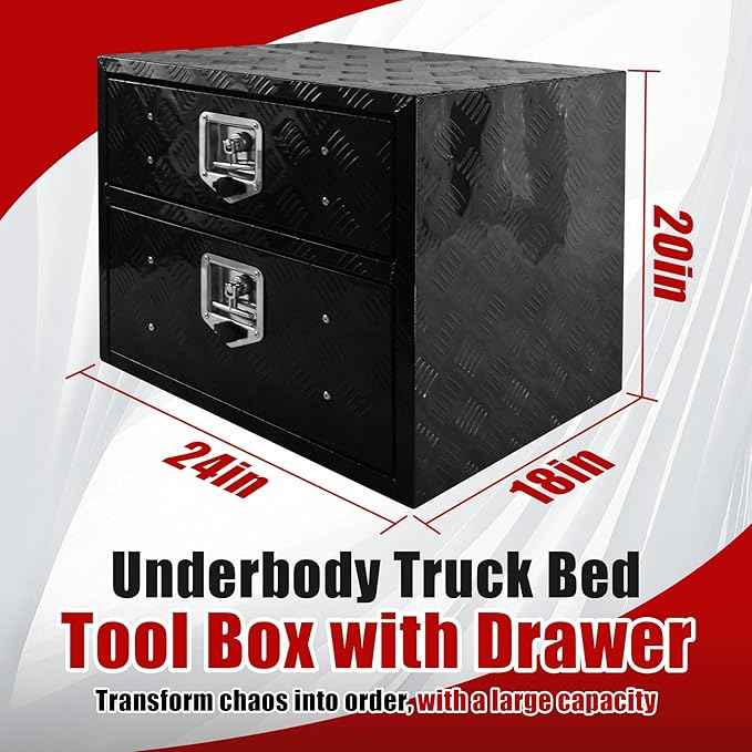 Underbody Truck Tool Box 24"x 18"x 20" Heavy Duty Double-Layer Aluminum Truck Bed Toolbox with Double-Layer Drawer Tools Storage Organizer with Lock and Keys Suitable for Truck Bed Pickup RV Trailer