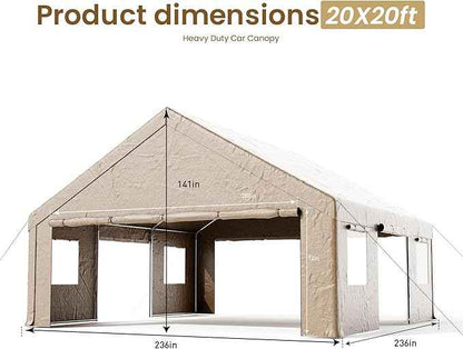 COSIEST 20'×20' Storage Shelter Outdoor Gable Roof Carport with Removable Side Walls, Heavy-Duty Garage Canopy Weatherproof PE Cover, Multi-Purpose Vehicle/Tractor Shed for Backyard/Driveway/Farm