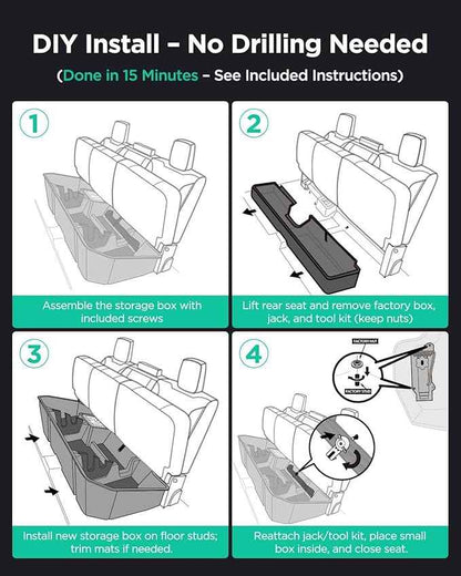 Truck Underseat Storage for Silverado Sierra: 2019-2026 Crew/Double Cab, Rear Under Seat Organizer Tool Box Car Accessory for Chevy Silverado & GMC Sierra 1500 2500HD 3500HD (w/ Detach Bin & Mesh Net)
