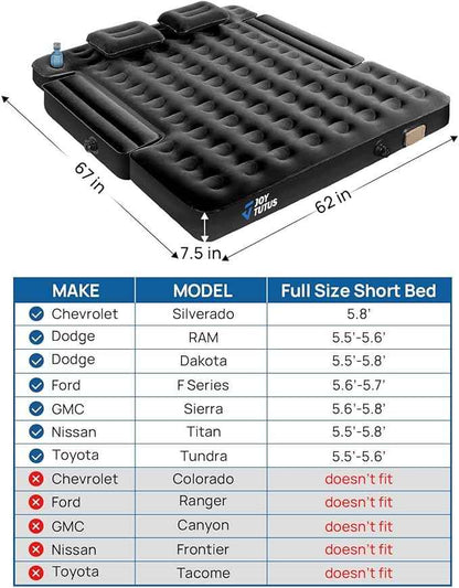 JOYTUTUS Truck Bed Air Mattress for 5.5-5.8Ft with Built-in Air Pump,Full Size Short Beds Inflatable Mattress for Outdoor Camping, with Carry Bag & Cup Holder, Black