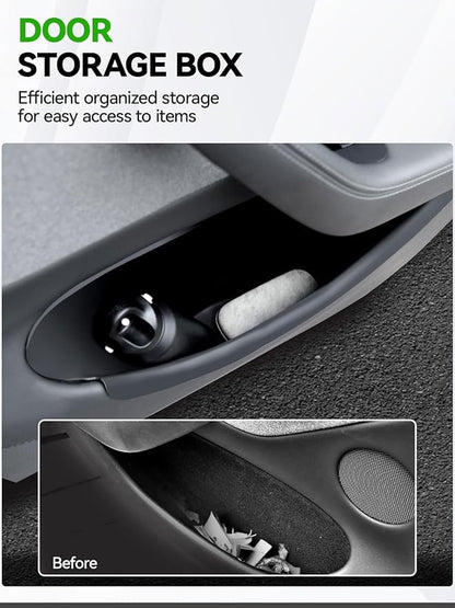 4PCS Door Side Storage Box Full-Wrap Pocket Liner compatible with 2026 2025 Tesla Model Y Juniper Accessories TPE Front and Rear Full Cover Door Side Organizer Tray
