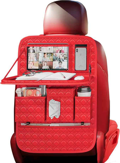 GMQ Backseat Car Organizer 1 Pack, Car Back Seat Organizers with Tray,Multifunctional Car Seat Back Organizer with Foldable Tablet Holder (Red, 1 PC)