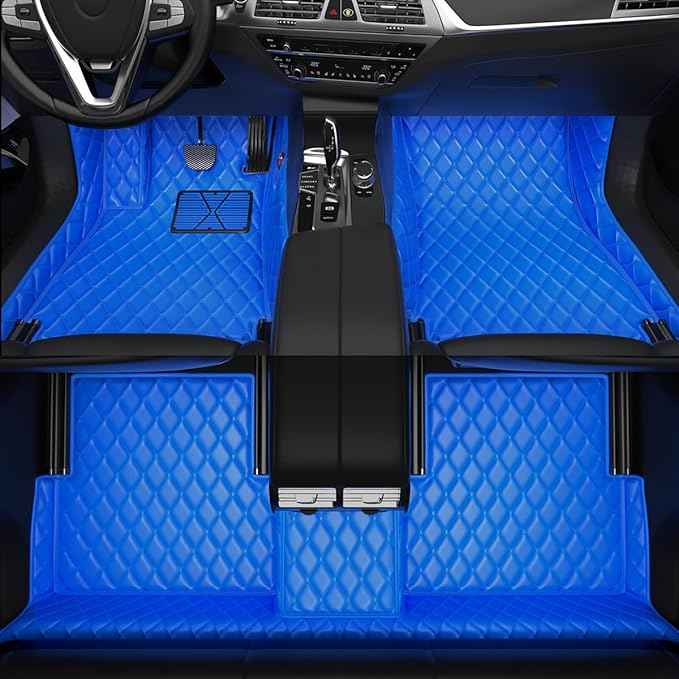 Customized Personalized car Floor MATS Luxury Full-Body car Floor mats are Suitable for 99% of Vehicle Models (Pickup Trucks/SUVs/sedans) and Offer Personalized Text Customization (Blue)