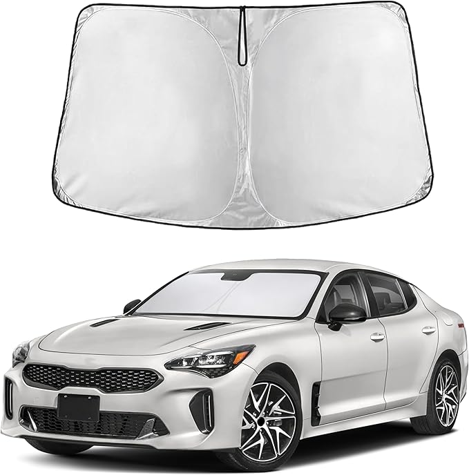 EcoNour Windshield Sun Shade Compatible for Kia Stinger 2018-2023 Front Window Sunshade Foldable Sun Visor UV & Heat Blocking Protection