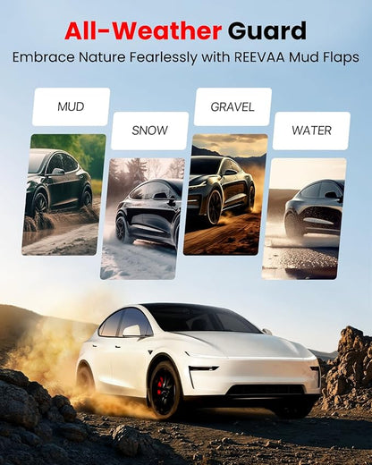 REEVAA 2026 Tesla New Model Y Juniper Accessories - Mud Flaps [Protect Paint, No Drilling Required] All-Weather Splash Guard Body Kits for Model Y Juniper 2025-2026, Black (Set of 4)