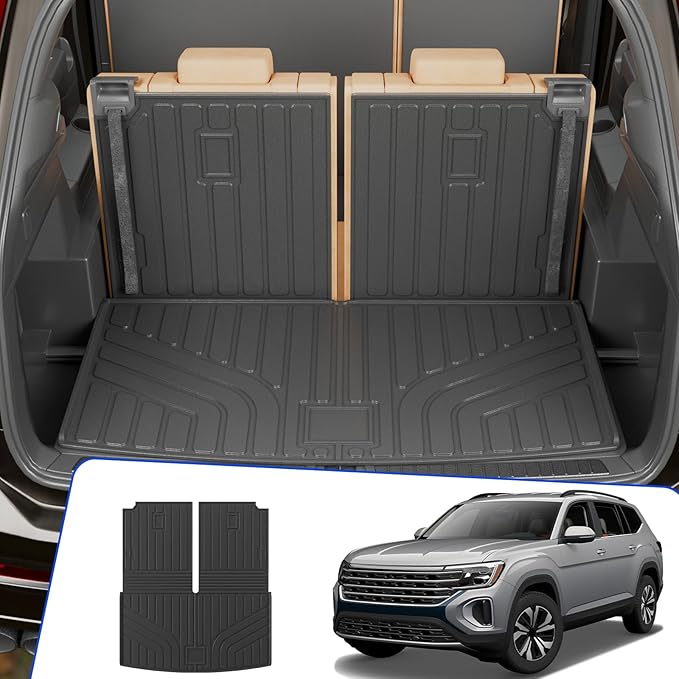 Rongtaod Cargo Mat Compatible with 2018-2025 2026 Volkswagen Atlas (NOT for Cross Sport) Trunk Mat Trunk Liner Cargo Liner Back Seat Cover 2024 VW Atlas Accessories (Trunk Mat with Backrest Mat)