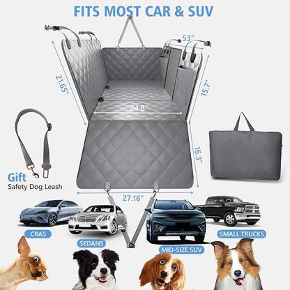 Back Seat Extender for Dogs, Hard Bottom Dog Car Seat Cover for Back Seat, Backseat Extender for Dogs Supports 420lbs, Waterproof Dog Hammock for Car, SUV, Truck Grey