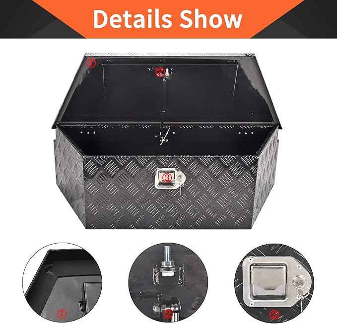 39 Inch Aluminum Trailer Tongue Tool Box 5 Bar Tread Wide Utility ToolBox for Pick Up Truck RV Storage Organizer Tool Box with Lock and Keys - 39"X16.5"X12" Black