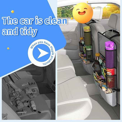 Car Backseat Organizer with Tablet Holder,11 Storage Pockets with Foldable Food Tray, Protector Kick Mats for Kids, Travel Accessories Organizer (Gray, 2-Pack)