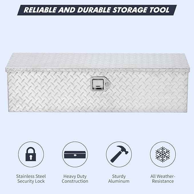 48" Aluminum Truck Bed Tool Box, Heavy Duty Diamond Plate Trailer Tool Box with Side Handle & Lock Keys, Tool Storage Organizer Chest for Pick Up,Truck Bed,ATV,RV Trailer