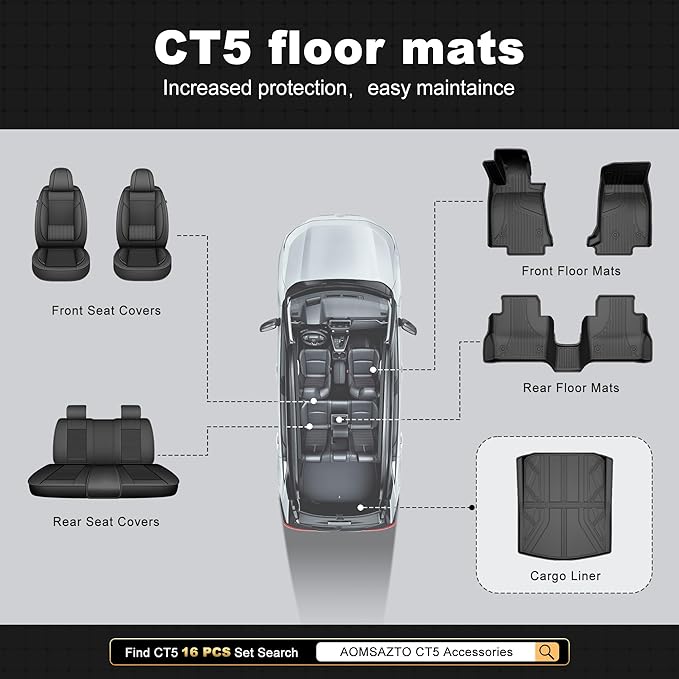 Cargo Liner Compatible with Cadillac CT5 CT5-V 2020-2025 2026 Weather-Resistant Trunk Mats for Cars with Raised Lip Non-Slip Car Rear Trunk Mat Tray Pad Boot