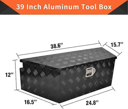 39 Inch Aluminum Trailer Tongue Tool Box 5 Bar Tread Wide Utility ToolBox for Pick Up Truck RV Storage Organizer Tool Box with Lock and Keys - 39"X16.5"X12" Black