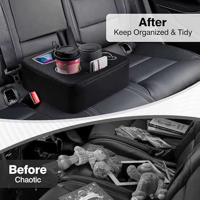 Autorder Back Seat Cup Holder for Car, Couch Cup Holder, Car Truck Boat RV Organizer, Holds Coffee Cups, Books, Phones, Remote Controls - PU Leather Black