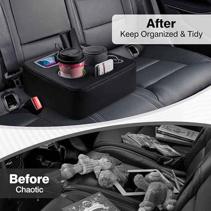 Autorder Back Seat Cup Holder for Car, Couch Cup Holder, Car Truck Boat RV Organizer, Holds Coffee Cups, Books, Phones, Remote Controls - PU Leather Black