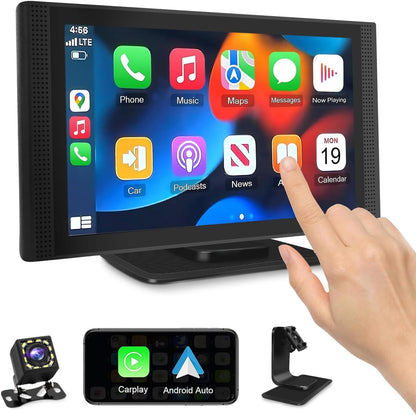 Wireless Apple Carplay Screen for Car Android Auto, 7" HD Touch Screen Car Stereo with Mirror Link, Bluetooth 5.2, Backup Camera, AUX,FM Transmitter for All Vehicle