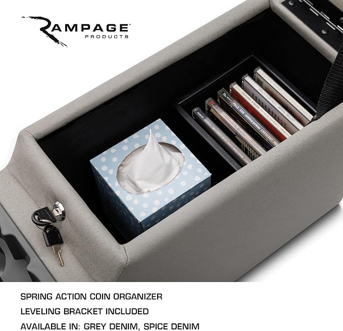 RAMPAGE PRODUCTS Locking Center Console for Jeep CJ/Wrangler YJ | Grey Denim | 31511 | Fits 1976-1983 Jeep CJ5 / 1976-1986 Jeep CJ7 / 1987-1995 Wrangler YJ
