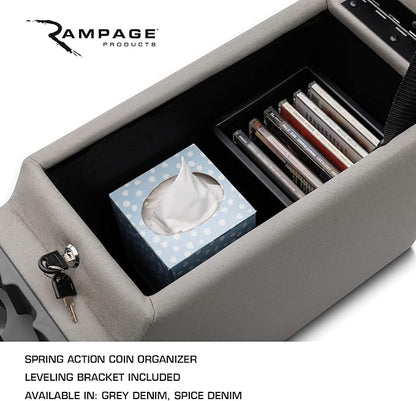RAMPAGE PRODUCTS Locking Center Console for Jeep CJ/Wrangler YJ | Grey Denim | 31511 | Fits 1976-1983 Jeep CJ5 / 1976-1986 Jeep CJ7 / 1987-1995 Wrangler YJ