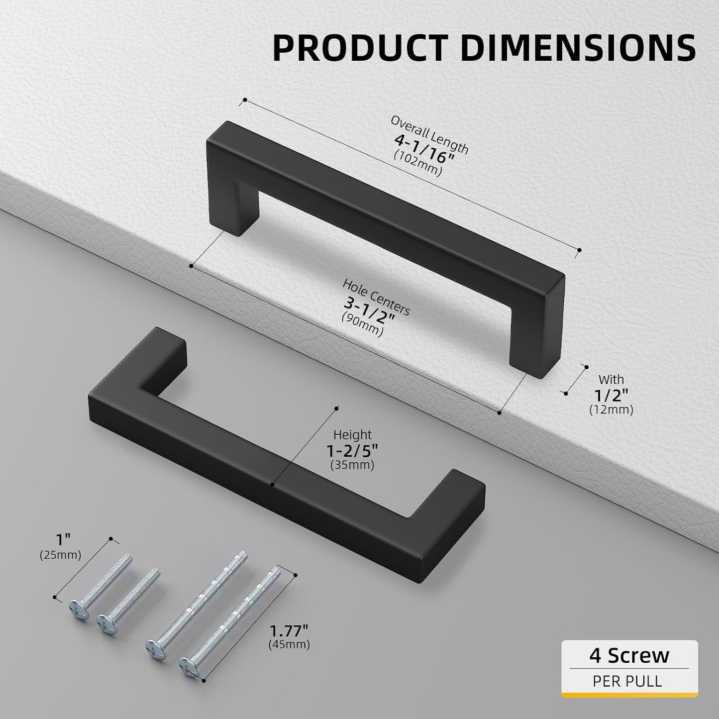 goldenwarm 45 Pack 3.5 INCH Black Square Bar Cabinet Pull - Drawer Handle Stainless Steel Modern Hardware for Kitchen and Bathroom Cabinets Cupboard,Center to Center 3-1/2in (90mm) Cabinet Pulls