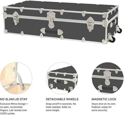 Rhino Trunk & Case Trundle Home Storage & College Trunk With Wheels - 44”x20”x12” - 1500+ lbs Capacity. USA Made Secure Under-Dorm Bed Footlocker for Clothes and Food, and Underbed Shoe Storage Box