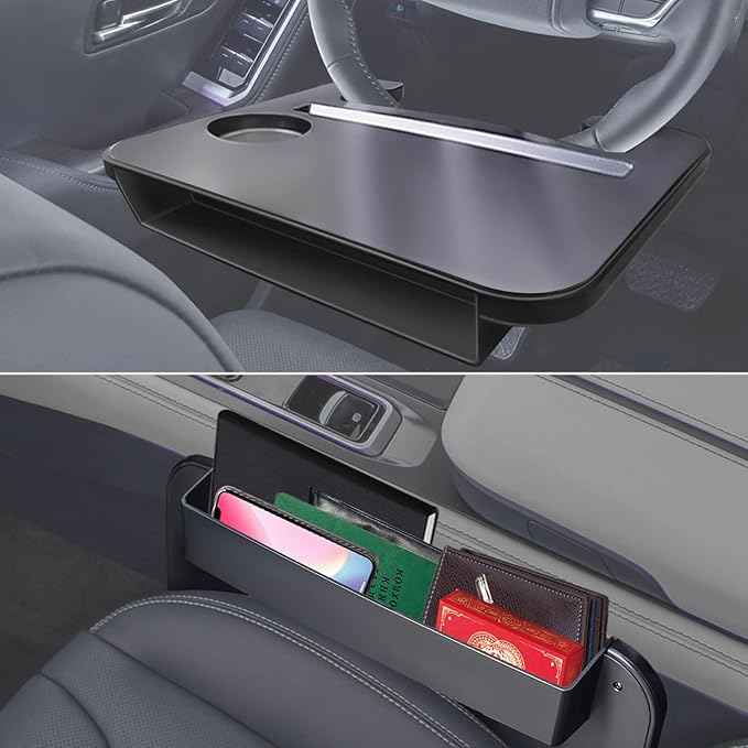 Steering Wheel Tray - 2 in 1 Car Seat Gap Filler Organizer, Multipurpose Table Tray for Eating, Drinking, Laptop
