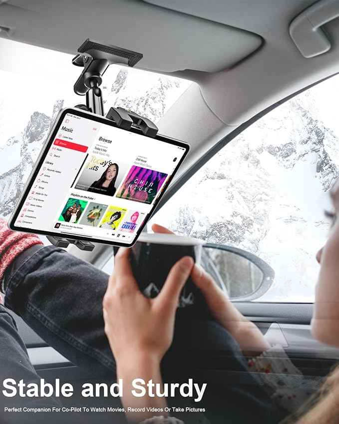 woleyi Tablet Holder for Car Sun Visor - [Metal Magic Arm] 360° Adjustable Car Tablet Mount with Ultra Stable Clamp for iPad Pro Air Mini, Galaxy Tabs, Z Fold, iPhone, Fire, Gopro, 4.7-11" Devices