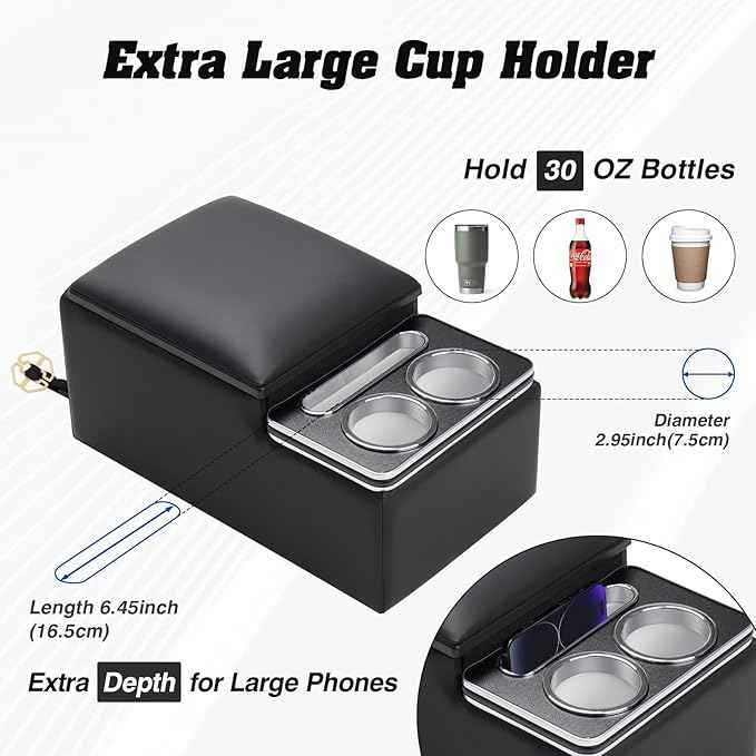 Upgraded Bench Seat Center Console with Extra Large Cup Holder & Phone Holder, Universal Car Armrest Storage Box Organizer for Truck & SUV & Van Automotive Central Console for Back Bench Seat