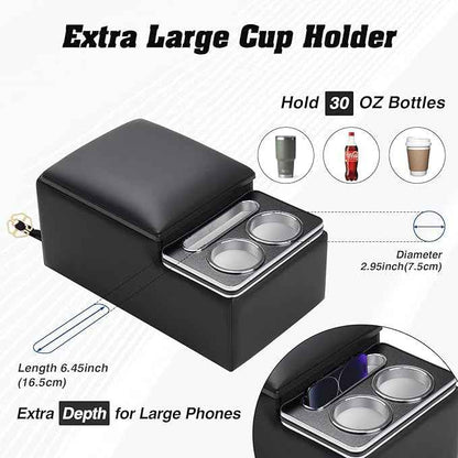 Upgraded Bench Seat Center Console with Extra Large Cup Holder & Phone Holder, Universal Car Armrest Storage Box Organizer for Truck & SUV & Van Automotive Central Console for Back Bench Seat