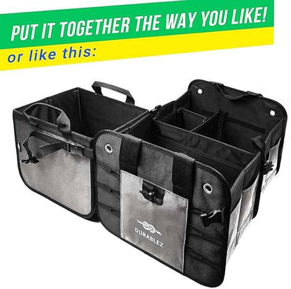 3-Section Modular Trunk Organizer XL – Car Storage for Groceries, Cleaning Supplies, Tools, Sports Gear – Foldable L-Shape Cargo Bin – Gray