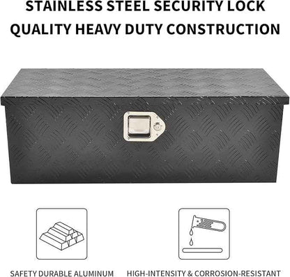 30 Inch Black Aluminum Tool Box 5 Bar Tread ToolBox for Truck Bed Car Outdoor Trailer Pickup Underbody RV ATV Storage Underbed Tools Organizer with Lock and Keys (30"X13"X10")