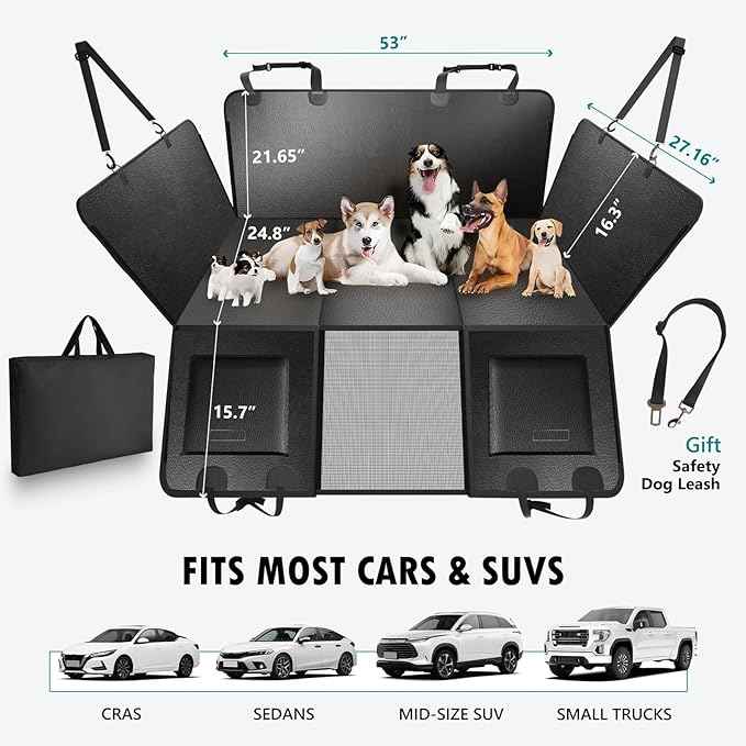 Back Seat Extender for Dogs Upgraded Anti-Scratch PU Leather, Hard Bottom Dog Car Seat Cover for Back Seat, Backseat Extender for Dogs, Waterproof Dog Hammock for Car, SUV, Small Truck, Black