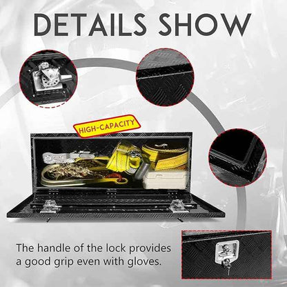 48 * 18 * 18 Aluminum Heavy Duty Diamond Plate ToolBox Chest Box Pick Up Truck Bed RV Trailer Toolbox Storage Organizer with T-Handle Latch Dual Lock Keys - Black