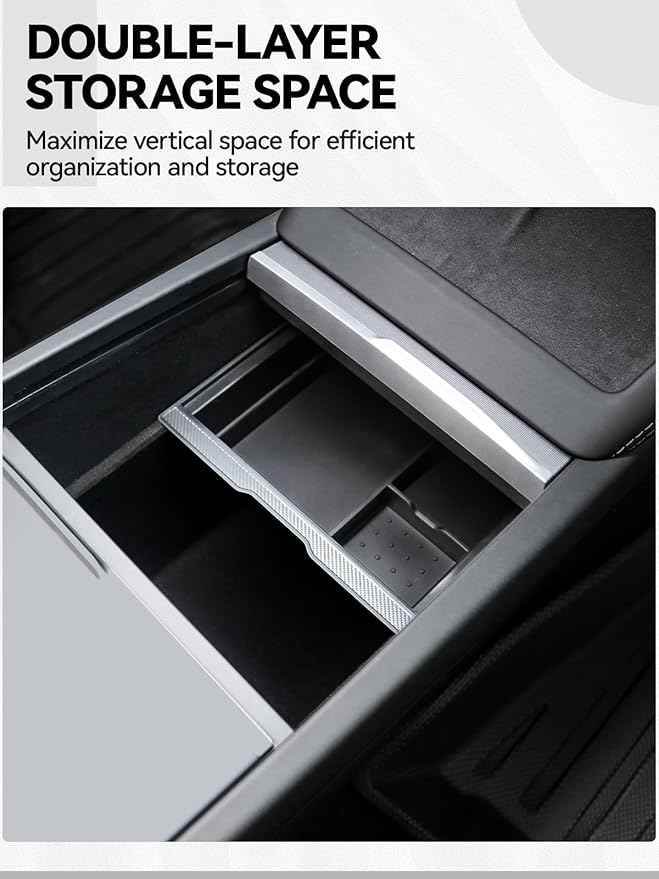 7PCS Center Console Organizer Tray for 2024 2025 2026 Tesla Model 3 Accessories, Armrest Hidden Storage Box Cup Holder Charger Pad for Tesla Model 3 Highland