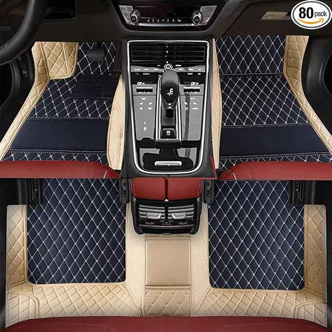 TREGOO All-Weather Anti Slip Floor mat is Suitable mats for floo of All for Tesla Models from 2012 to 2025 (Edge Beige, Black Beige)