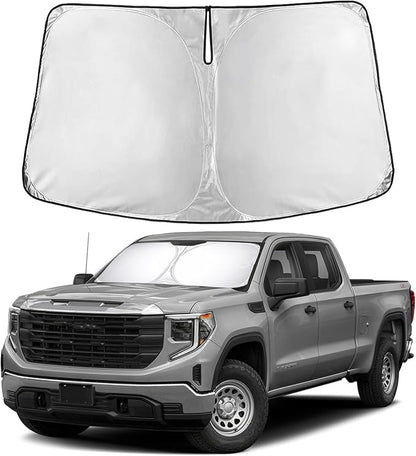 EcoNour Windshield Sun Shade Compatible for Chevrolet Silverado/GMC Sierra 2019–2026 | Full-Size Pickup Front Window Sunshade | Foldable Sun Visor Protector | Blocks UV Rays & Reduces Heat