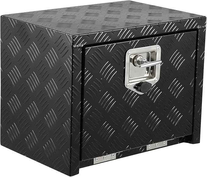 Garvee 18 Inch Heavy Duty Aluminum Tool Underbody Box, Waterproof Square Truck Storage Organizer Chest for Pick Up Truck Bed, Rv Trailer (18" X 12" X 14" - Black)