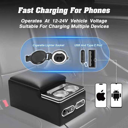 Upgraded Bench Seat Center Console with Extra Large Cup Holder & Phone Holder, Universal Center Console with USB Charging, Central Console for Bench Seat of Truck & Van & Car