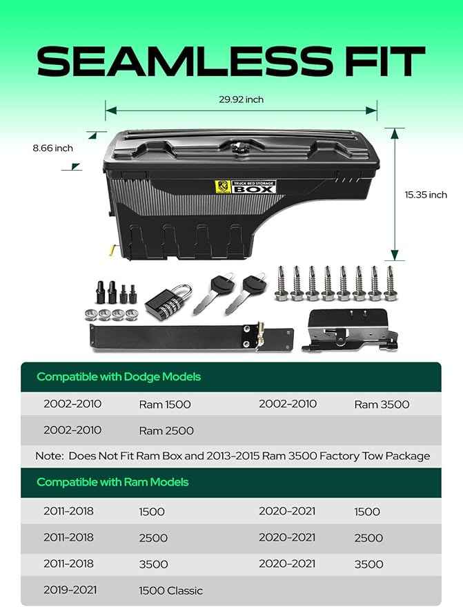 YHTAUTO Truck Bed Storage Tool Box Lockable Compatible with 2002-2018, 2020-2021 Dodge Ram 1500 2500 3500, 2019-2021 Ram 1500 Classic Driver Side, Not Fit Ram Box, Swing Waterproof Wheel Well Toolbox