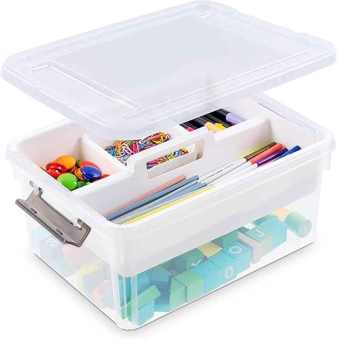 Citylife 17 QT Plastic Storage Bins Clear Storage Box with Removable Tray Stackable Latching Box with Handle for Oraganizing Tool, Craft, Office, Orange