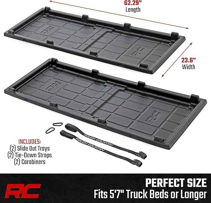 Rough Country Slide-Out Truck Bed Cargo Tray - Long Bed Organizer for 5'7"+ Beds, Heavy-Duty Polyethylene, UV-Protected, Easy Tailgate Access